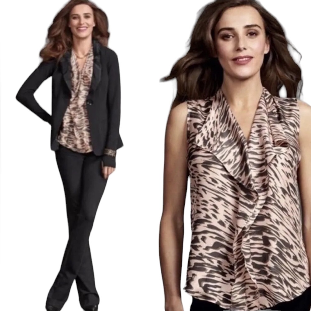 EUC CAbi “Just So Zebra” Animal Print Silk Top (W)